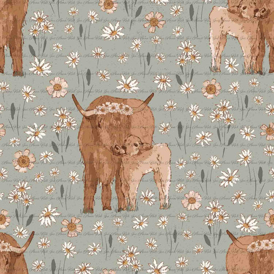 Zinnias in the Highlands: Highland Cow | Robin Jersey Knit Fabric