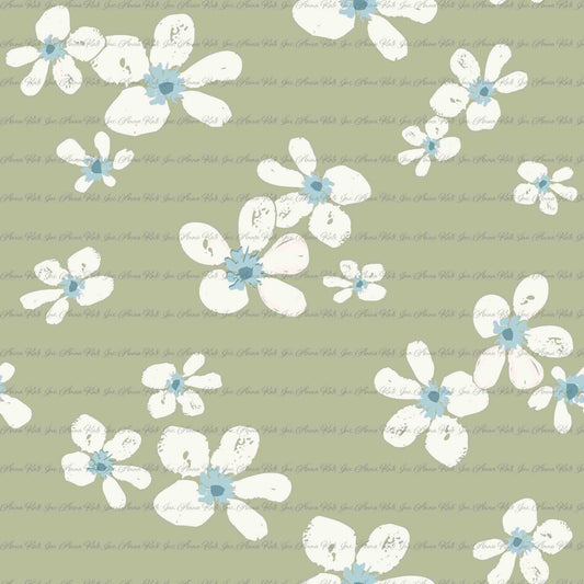 Garden's Joy: Scattered Daisies in Sage | Summer Breeze Knit Fabric